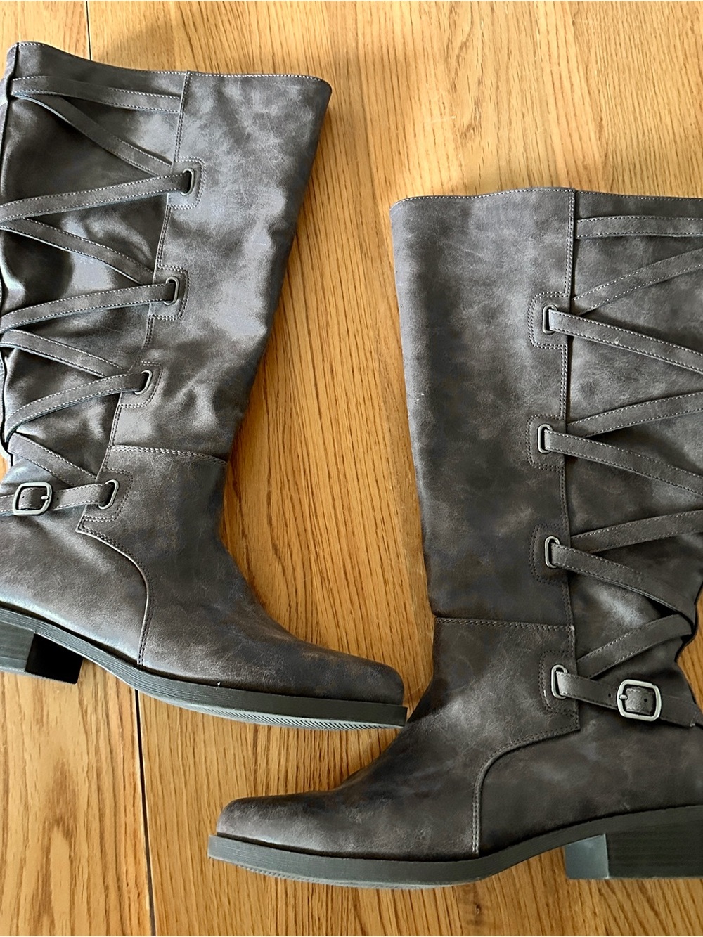 Women's Tall Knee-High Riding Boots, Wide Calf, Round Toe, Zip, US 8.5